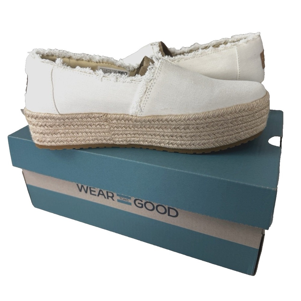 TOMS Womens 6.5 Valencia Canvas Platform Espadrille Coastal Cottagecore Nautical